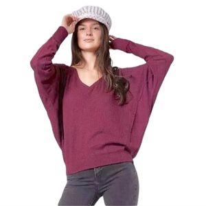 Free People Santa Clara Thermal Oversized Top in Mulberry Size Medium NWT